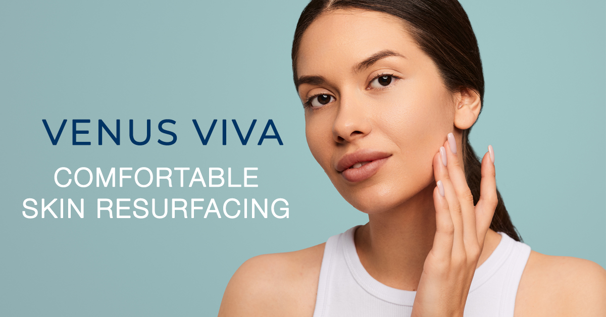 venus viva banner showing woman touching clear skin